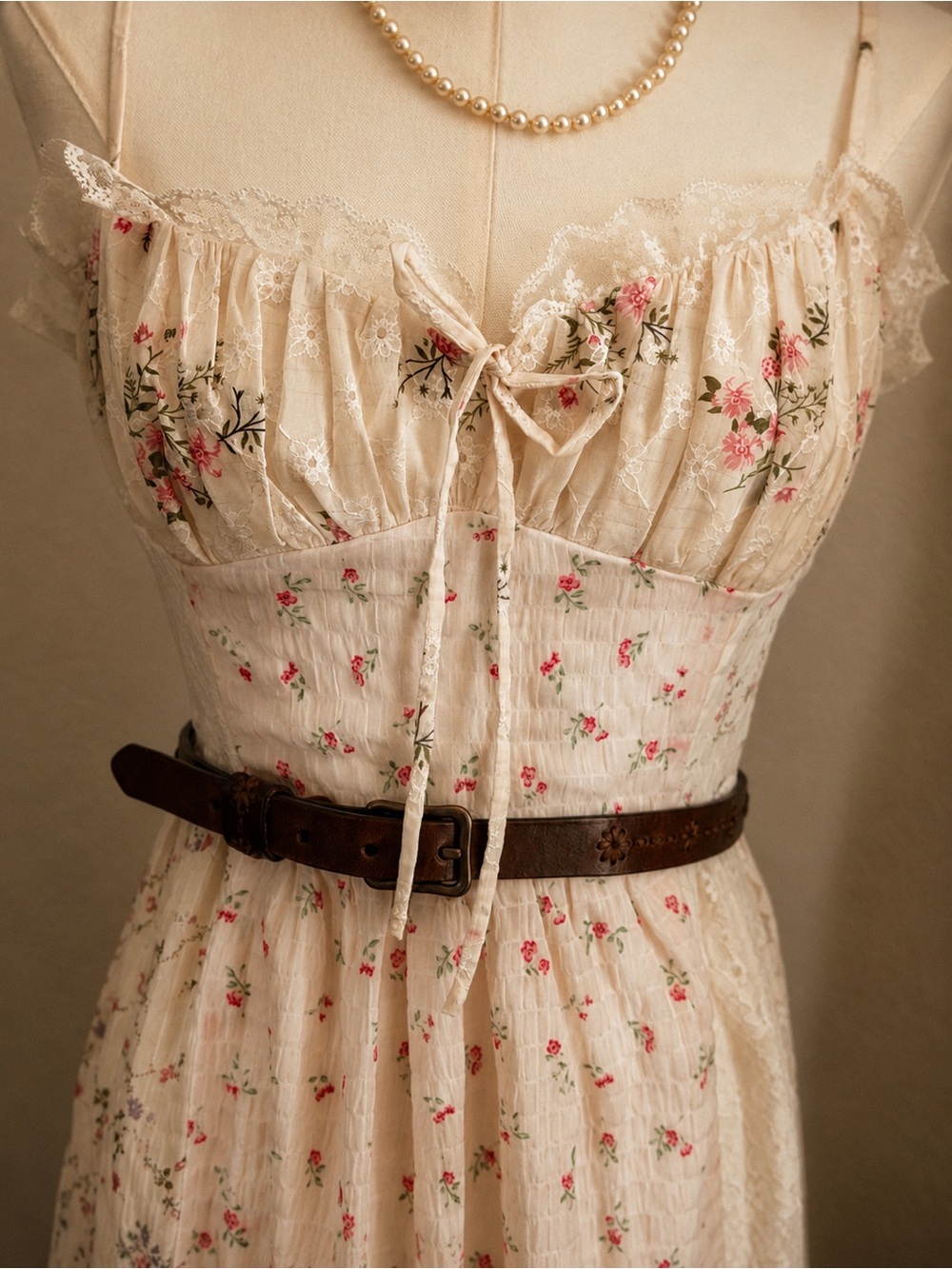 All In Favor Floral Lace Midi Dress Cottagecore Prairie Dress Medium
